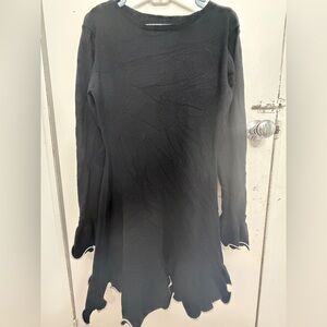 SHEIN Black Long Sleeve Knit Dress with Lettuce Hem